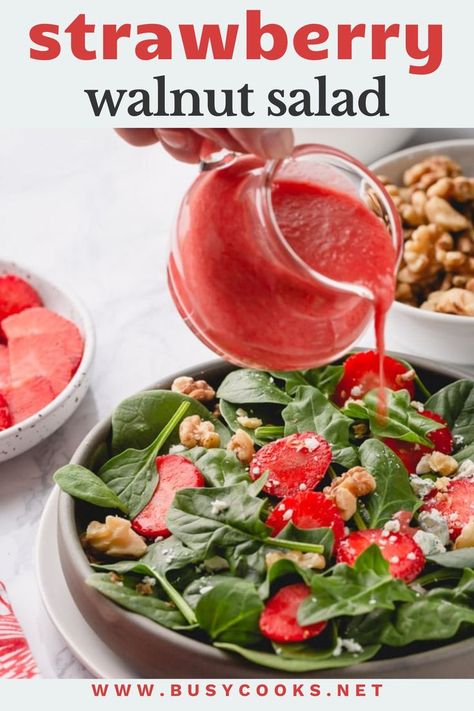 Strawberry Walnut Salad. So Satisfying, Strawberry Walnut Salad, Toasted Walnuts, Shallot Dressing, Progressive Dinner, Tossed Salad, Salad Ideas, Walnut Salad, Strawberry Salad