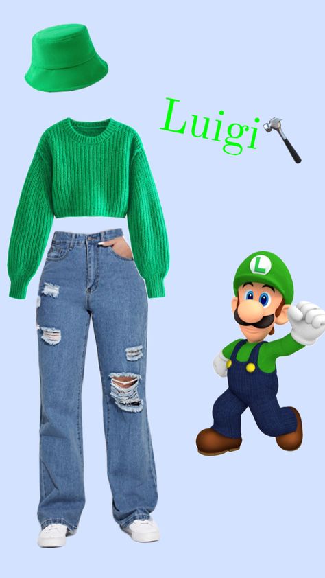 #luigi Cute Yoshi Costume, Luigi Inspired Outfit, Yoshi Inspired Outfits, Mario Bounding, Luigi Costume Women, Disfraz Couple, Luigi Outfit, Mario And Luigi Costumes, Travel Besties