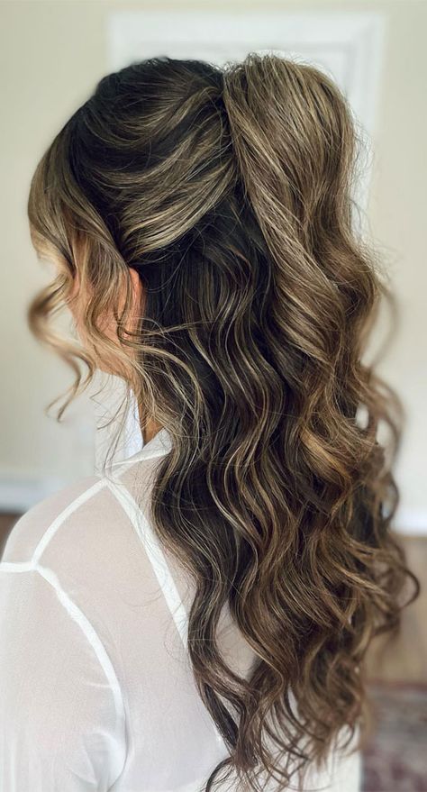 Half Pony Hairstyles, Waterfall Braid With Curls, Easy Curled Hairstyles, Bridesmaid Hair Inspo, Waterfall Braid Hairstyle, Half Up Wedding Hair, Formal Hairstyles For Long Hair, Extension Hair, Quick Braided Hairstyles