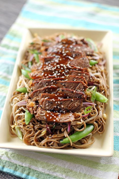 Teriyaki Steak Soba Shichimi Togarashi Recipe, Wagamama Recipe, Leftover Steak Recipes, Grilled Tenderloin, Soba Noodles Recipe, Grilled Beef Tenderloin, Teriyaki Steak, Skirt Steak Recipes, Leftover Steak