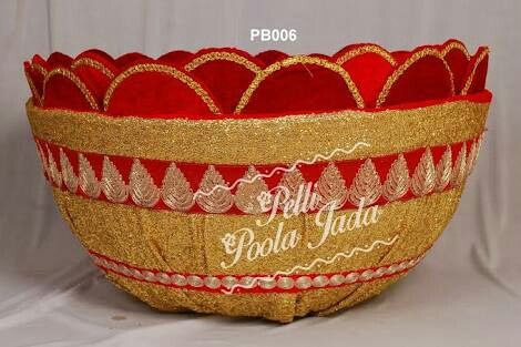 Pelli Butta Designs, Pelli Butta Decoration Ideas, Pelli Butta Decoration, Kalash Design, Pelli Decoration, Pelli Poola Jada, Bucket Crafts, Marriage Preparation, Kalash Decoration