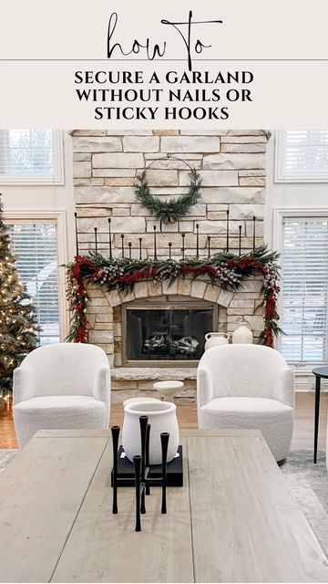 Hanging Wreath On Stone Fireplace, Stone Fireplace Christmas Decor, Wreath Above Fireplace, How To Hang Garland On Mantel, Antique Fireplace Mantel, Stone Mantle, Antique Fireplace Mantels, My Messages, Stone Mantel