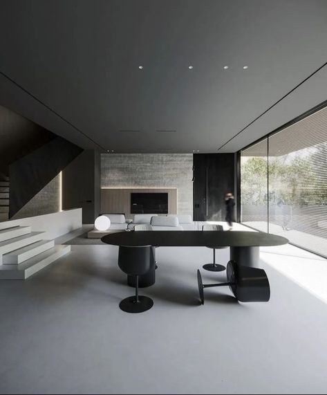 Dark Modern Interior, Dark Interior Design, Modern Home Offices, Minimal House Design, Minimalist House Design, Dark Interiors, Minimalism Interior, House Interior Decor, Villa Design