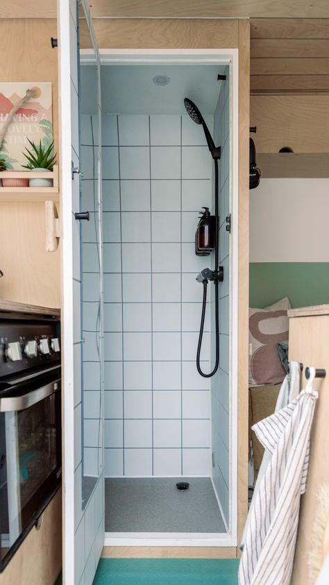 A step-by-step guide to designing the perfect luxury wetroom for your self build campervan. Campervan Shower Room, Converted Vans With Bathroom, Campervan Shower Ideas, Caravan Bathroom Ideas, Camper Shower Ideas, Shower Campervan, Campervan Bathroom, Campervan Toilet, Van Conversion Shower