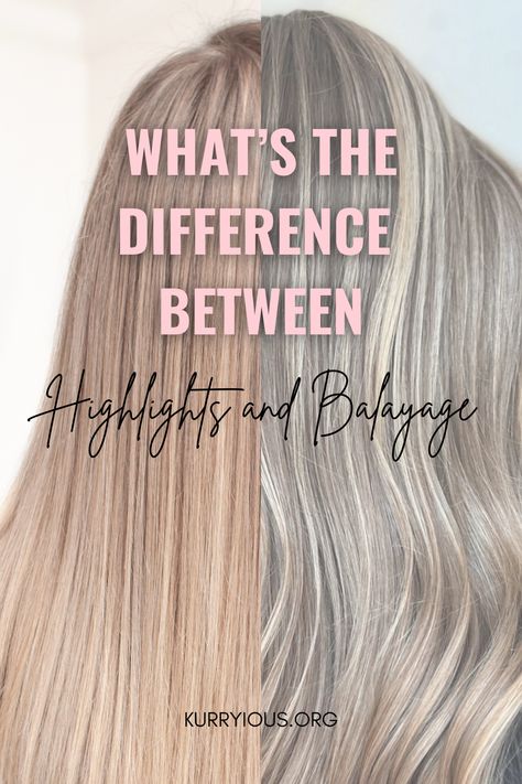 an explanation from a hairstylist #HAIRCOLOR #BALAYAGE #BLONDEHAIR #hairhighlights Lighten Brown Hair Balayage, What Is Bayalage, Balayage Hair Blonde Vs Highlights, Full Foil Vs Balayage, Bayalage Dirty Blond, Difference Between Highlights & Balayage, Full Highlights Vs Balayage, Bayalage Blonde Vs Highlights, Hair Biolage Color