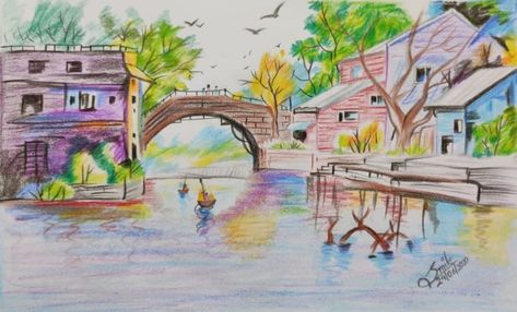 2 Likes, 0 Comments - muskan (@_art_of_sketch_) on Instagram Pencil Colour Landscape, Scenery Drawing Pencil, Pencil Colour Painting, Pencil Sketches Landscape, Colored Pencil Artwork Ideas, Landscape Drawing Easy, Easy Scenery Drawing, Sketch Simple, Landscape Pencil Drawings