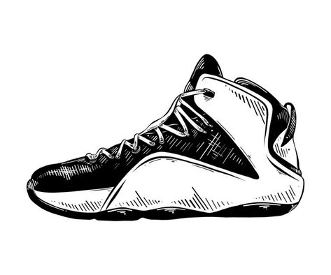 Hand drawn sketch of basketball sneaker ... | Premium Vector #Freepik #vector #logo #hand #fashion #sport Shoes Design Drawing, Shoes Vector, Sport Shoes Design, Sneakers Drawing, Logo Hand, Hand Fashion, White Basketball Shoes, Colorful Sneakers, Shoes Illustration