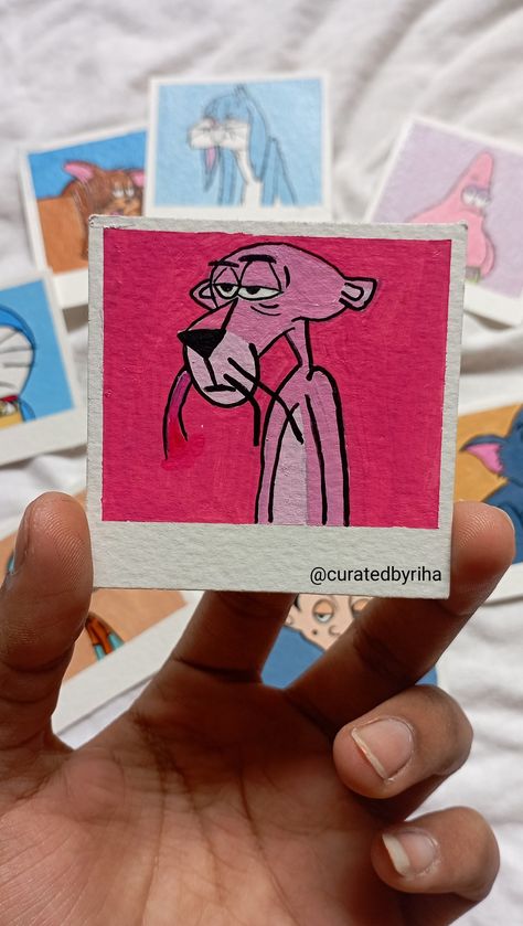 Pink panther cartoon polaroid series 💗🍭 Cartoon Polaroid, Polaroid Drawings, Polaroid Painting, Water Paints, Pink Panther Cartoon, Hipster Art, Drawing Ideas List, Meaningful Drawings, Easy Paper Crafts Diy