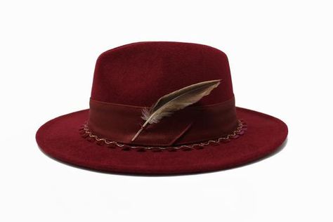 Burgundy Fedora, Red Fedora Hat, Feather Braid, Red Fedora, Waxed Denim, Womens Fedora, Hat Wide Brim, Wide Brim Fedora, Denim Hat