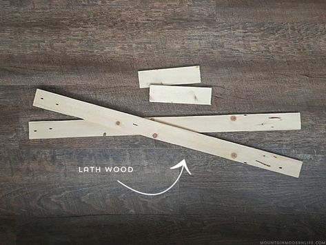 using-cut-lath-wood-to-frame-diy-wood-sign-mountainmodernlife-com Wood Lath Art, Lath Art, Mountain Wood Art, Mountain Wood Wall Art, A Frame Tent, Wood Art Diy, Rv Kitchen, Wood Wall Art Diy, Craft Booth Displays