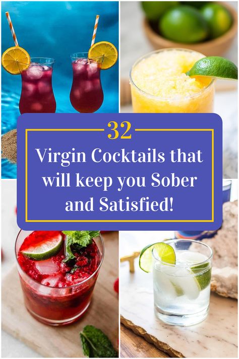 Collage of 4 virgin cocktails. Sidecar Drink, Bellini Drink, Virgin Cocktail Recipes, Virgin Margarita, Virgin Cocktails, Virgin Drinks, Party Drinks, Non Alcoholic Drinks, Non Alcoholic