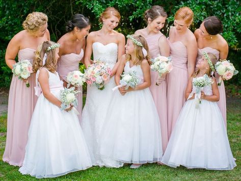 Having Junior Bridesmaids? Here's What You Need to Know | TheKnot.com Bridesmaids And Flower Girl, Bridal Party With Junior Bridesmaid, Junior Bridesmaid Pictures, Junior Bridesmaids, Jr Bridesmaid, Junior Bridesmaid Photos, Jjs House Junior Bridesmaid Dress, Jr Bridesmaid Dresses Jj'shouse, Bridesmaid Pictures