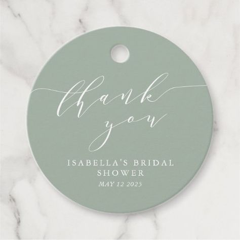 $13.15 | Minimalist Classic Sage Green Bridal Shower Thanks #minimalist, classic, wedding, simple, monogram monogrammed, minimal aesthetic, bridal shower, elegant script calligraphy, thank you favor bride, sage green earthy Minimalist Classic Wedding, Green Bridal Showers, Simple Monogram, Bridal Shower Tags, Baby Shower Candles, Bridal Favors, Green Baby Shower, Bridal Shower Centerpieces, Bridal Shower Brunch