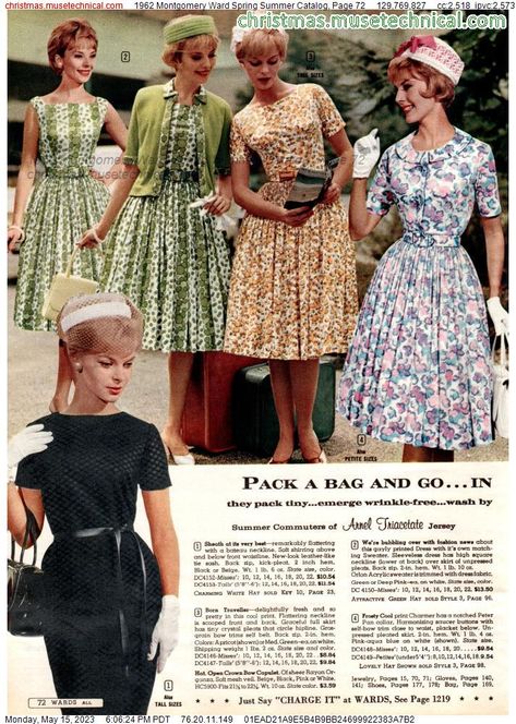 1962 Montgomery Ward Spring Summer Catalog, Page 72 - Catalogs & Wishbooks Montgomery Ward Catalog, Early 60s Fashion, Early 1960s Fashion, 1962 Fashion, 60s Vintage Fashion, 60’s Fashion, Fashion Evolution, 1960’s Fashion, Womens Skirt Outfits