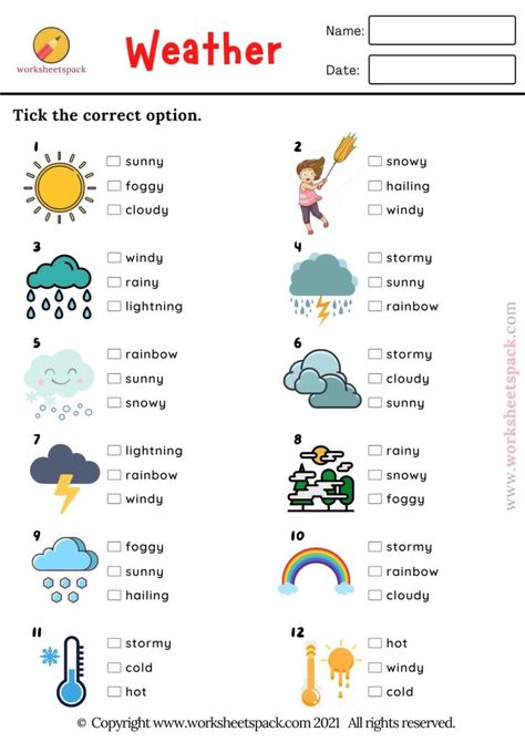 Weather Picture Quiz, ESL Vocabulary Test - Printable and Online Worksheets Pack Weather Vocabulary Worksheets, Weather Pictures For Kids Free Printable, Esl Vocabulary Worksheets, Esl Worksheets For Kids, Weather Worksheets For Kids, Tests For Kids, Learn English Kid, Weather For Kids, Vocabulary Test