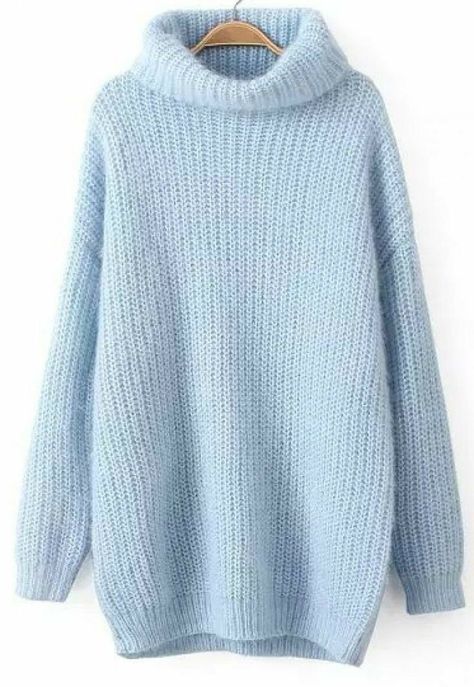 Forest Nymph, Loose Pullover Sweater, Pastel Outfit, Blue Knit Sweater, K Fashion, Trendy Fashion Tops, High Neck Sweater, Long Sleeve Knit Sweaters, High Neck Long Sleeve