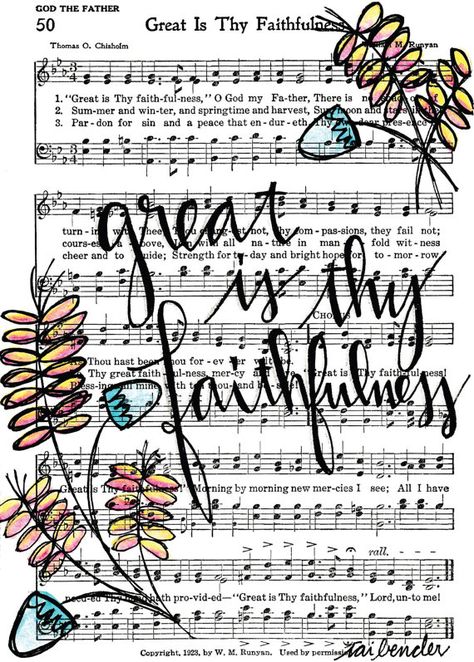 Great is Thy Faithfulness 5x7 Print Hymn Fine Art Hymnal Watercolor Ink Painting Praise Sheet Music Hand Lettering Calligraphy Bible Journaling by Growing Meadows Tai Bender Hymnal Crafts, Hymn Art, Sheet Music Art, Watercolor Art Journal, Watercolor Lettering, Lettering Calligraphy, Illustrated Faith, 5x7 Print, Watercolor Ink