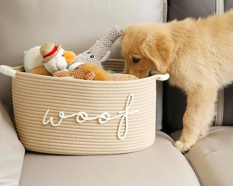 Store your dog toys in style with CIKI HOME Cotton Rope Toy Storage Bin. It’s expertly handcrafted with coiled rope for a charming appeal, The storage bin box is designed with side handles to make carrying a hassle-free experience. Ideal for Pet toy basket, Laundry basket, toys, blankets, clothes, bags, throws, cushions, magazines. This dog toy basket is not only the place to keep your pet’s toys, but it can also be used for children’s toys and other belongings too! #ad Cute Dog Toy Basket, Dog Toy Organization, Dog Toy Box, Dream Pet, Basket Laundry, Dog Toy Basket, Dog Toy Storage, Baskets Storage, Toy Storage Bins