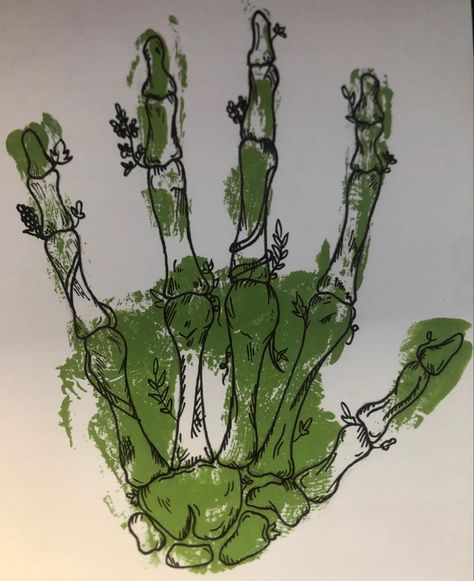 Green Drawing Ideas, Nature Skeleton, Hilograma Ideas, Green Drawing, Skeleton Hand, Art Collage Wall, Wall Collage, Collage Art, Unique Art