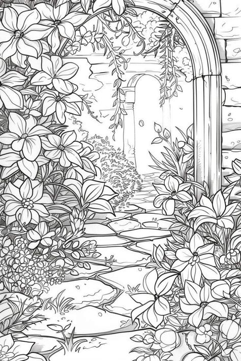 Nature Colouring Pages, Cottagecore Coloring Pages, Nature Coloring Pages, Forest Coloring Pages, Coloring Pages Nature, Garden Coloring, Garden Coloring Pages, Peaceful Moments, Coloring Pages Inspirational