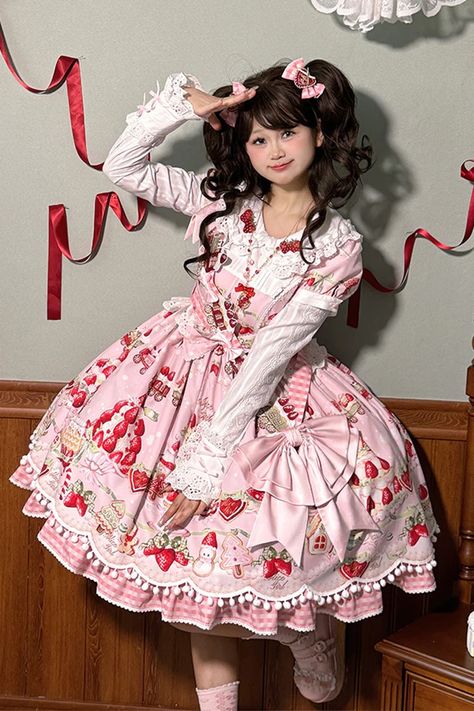 Mint Strawberry Dessert Doll Collar Short Sleeves Print Ruffle Bowknot Sweet Lolita Dress 4 Colors Lolíta Fashion Outfit, Cute Strawberry Dress, Doll Style Outfits, Doll Aesthetic Outfits, Dessert Dress, Harajuku Decora, Strawberry Outfit, Clothing Making, Body Tutorial