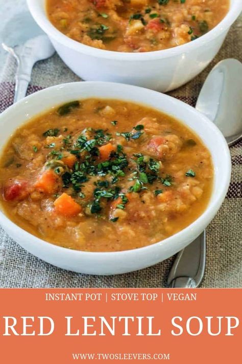 Lentil Soup Instant Pot, Pressure Cooker Lentils, Recipes Lentils, Creamy Lentil Soup, Lentils Instant Pot, Instant Pot Vegetarian, Slow Cooker Lentil Soup, Red Lentil Recipes, Red Lentil Soup Recipe