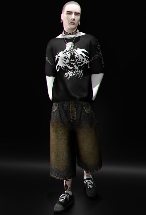 sʜɪʀᴛ ɢᴏᴛʜᴍᴏᴏɴ | Patreon Goth Male, Punk Guy, Sims 4 Cc Goth, Sims 4 Men Clothing, Goth Pants, Sims 4 Male Clothes, Rock Star Outfit, Punk Man, Baggy T-shirt