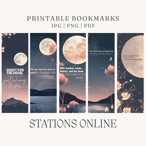 Moon Quote Printable Bookmarks | Aesthetic Printable Bookmarks | Romantic Bookmarks | Digital Bookmarks | Quote Printable Bookmarks by StationsOnline on Etsy Bookmarks Quotes Printables, Romantic Bookmarks, Printable Bookmarks Aesthetic, Bookmarks Aesthetic, Moon Romantic, Digital Bookmark, Bookmarks Quotes, Bookmark Designs, Moon Quotes