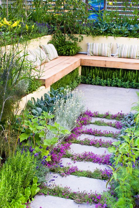 Backyard Sitting Areas, Side Patio, Creeping Thyme, Garden Seating Area, Backyard Dreams, Herb Garden Design, Brick Garden, Sunken Garden, Patio Garden Design