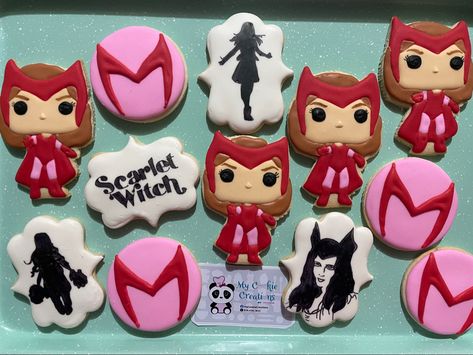 Scarlet Witch Party Ideas, Scarlet Witch Birthday Party, Scarlet Witch Cake Ideas, Scarlet Witch Cake, Wanda Cake, Marvel Cookies, Marvel Cakes, Marvel Birthday Cake, Witch Cupcakes