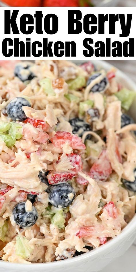 Keto Summer Berry Chicken Salad #ketosummerberrychickensalad #summerberrychickensalad Stylish Cravings, Lemon Basil Chicken, Strawberry Chicken Salad, Salad Keto, Keto Salads, Keto Chicken Salad, Strawberries And Blueberries, Clean Eating Recipes Lunch, Berry Salad