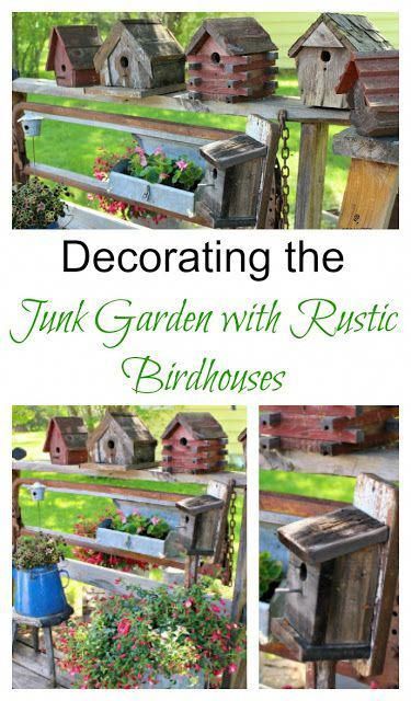 Rustic Birdhouses And Junk Garden Decorating #birdhousekits Rustic Birdhouses, Junk Garden, Birdhouses Rustic, Garden Birdhouses, Unique Bird Houses, Bird House Kits, Birdhouse Designs, Bird Aviary, Garden Junk