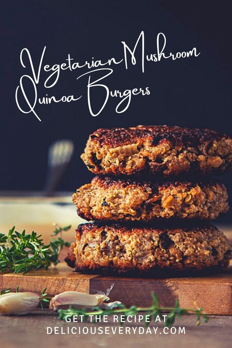 Looking for a fantastic quinoa pattie that will satisfy carnivores too? Look no further than my mushroom quinoa burgers recipe packed full of the goodness of umami-laden mushrooms. Quinoa Mushroom Burger, Quinoa Burgers Vegetarian, Mushroom Burger Patty, Vegetarian Patties, Quinoa Patty, Quinoa Burger Recipe, Mushroom Burger Recipe, Vegetarian Burgers, Quinoa Burger