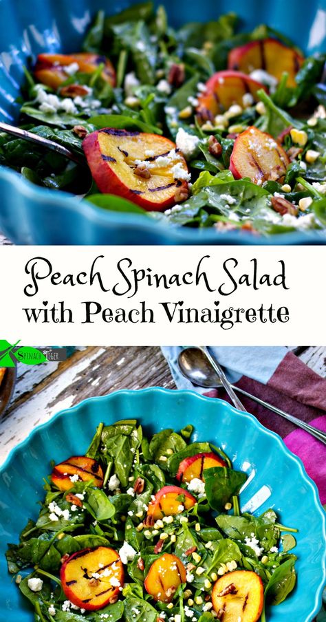 Salad With Blueberries, Salad With Spinach, Amazing Salads, Grilled Peach Salad, Maple Vinaigrette, Primal Blueprint, Green Salads, Dried Peaches, Spinach Salad Recipes