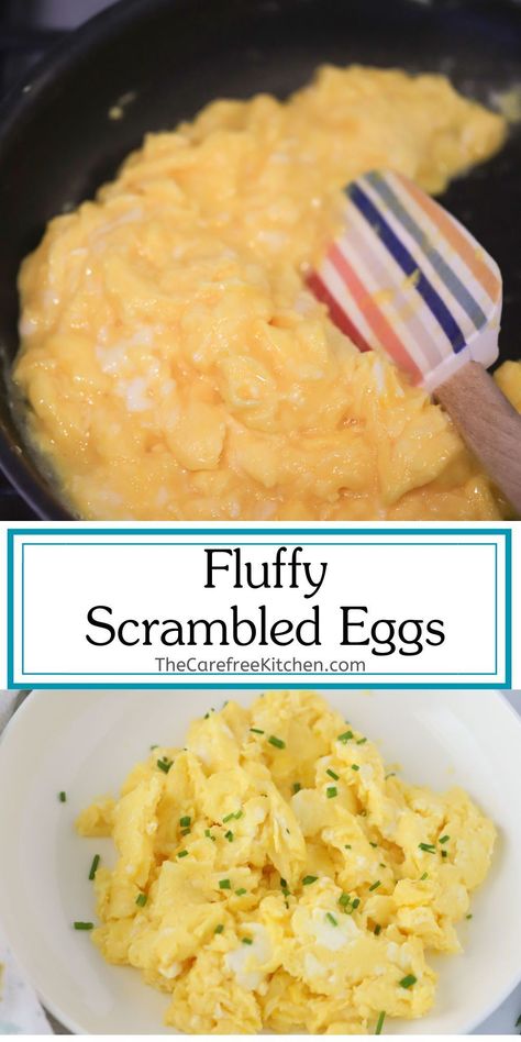 Here's how to make fluffy scrambled eggs every time in about 5 minutes. Follow these three tips to become a scrambled egg master. Learn how to make creamy eggs, what to do with leftovers, and the best mix-in ingredients. Runny Scrambled Eggs, Ihop Scrambled Eggs Recipe, How To Make Fluffy Scrambled Eggs, How To Make Fluffy Eggs, How To Make Scrambled Eggs, Fluffy Eggs Scrambled, Scrambled Eggs With Cream, Scrambled Egg Recipes, Best Scrambled Eggs