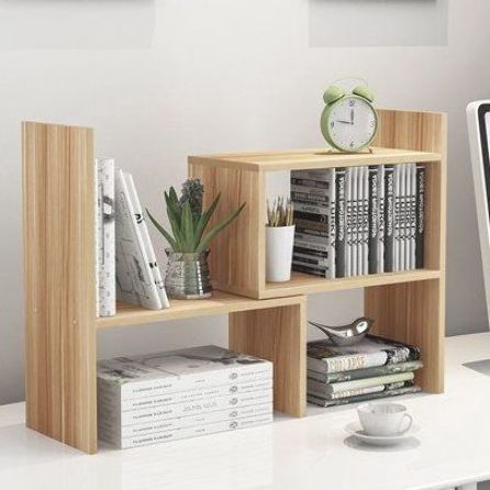 Adjustable Desktop Bookshelf, Wood Storage Organizer Display Shelf Rack, Counter Top Bookcase,Light Wood Color, Brown #WoodCounterTops Bookshelf Wood, Luminaria Diy, Desktop Bookshelf, Study Table Designs, Desktop Shelf, Desk Layout, Bookshelf Storage, Shelf Rack, Wood Bookcase