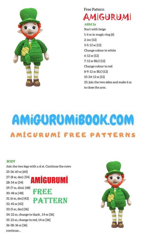 Leprechaun Patrick Amigurumi Free Pattern Amugrumi Crochet, Leprechaun Hats, Crochet Amigurumi Free Patterns, Crochet Amigurumi Free, Calvin And Hobbes, Amigurumi Free, Amigurumi Free Pattern, Waiting For You, Free Patterns