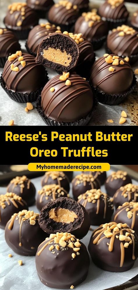 These Reese's peanut butter Oreo truffles are rich, creamy, and packed with chocolate and peanut butter flavors. A no-bake treat everyone will love! Ingredients: 1 cup crushed Oreos ½ cup peanut butter 1 cup melted chocolate ¼ cup crushed Reese's Pieces Make these Oreo truffles for a quick and decadent dessert perfect for any occasion 3-ingredient Peanut Butter Oreo Cookie Balls, Reeses Peanut Butter Oreo Truffles, Peanutbutter Oreo Cookie Balls, 3 Ingredient Peanut Butter Oreo Balls, Peanut Butter Oreo Truffles, Cookie With Peanut Butter Cup, Reese's Oreo Balls, Reeses Oreo Balls, Peanut Butter Chocolate Truffles