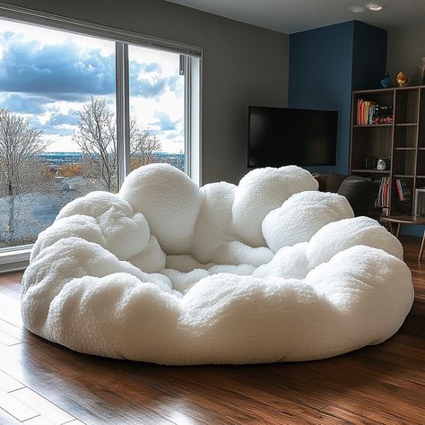 The Cloud Bean Bag is a plush, cloud-shaped seat that brings ultimate comfort and relaxation to any space. Designed to resemble a soft, fluffy cloud, its rounded, gentle contours and cushioned form cradle your body, offering a cozy place to lounge. Made from premium, breathable fabric and filled with high-density foam, this bean bag molds to your shape, providing ergonomic support. Perfect for reading, napping, or simply unwinding, the Cloud Bean Bag adds a whimsical, nature-inspired touch to... Cloud Bean Bag, Kawaii Bean Bag, Big Bean Bags, Whimsical Nature, Makeover Bedroom, Cloud Shapes, Room Makeover Bedroom, Cozy Place, Single Sofa