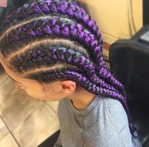 Purple Braids Styles: 35 Gorgeous Purple Braids Hairstyles - Part 6 Purple Cornrows, Braids Purple, Invisible Braids, Ghana Braids Hairstyles, Purple Braids, French Braid Ponytail, Ghana Braids, Braided Ponytail Hairstyles, Pelo Afro