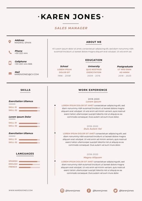 Professional Modern Karen Manager Sales Resume Sales Resume, Editing Tool, Professional Resume Template, Sales Manager, Resume Template Professional, Editing Tools, Professional Resume, Work Experience, Resume Template