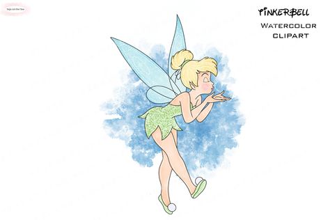 Tinkerbell Sublimation, Tinkerbell Watercolor, Tinkerbell Clipart, Disney Faries, Silhouette Watercolor, Tinkerbell Fairy, Tinker Bell, Pixie Dust, Watercolor Clipart