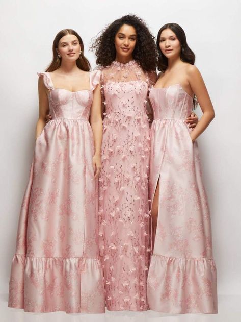 Unique Bridesmaids Dresses, Mix Match Pink Bridesmaid Dresses, Quirky Bridesmaid Dresses, Mixed Fabric Bridesmaid Dresses, Different Bridesmaid Dresses Mix Match, Mismatched Bridesmaid Dresses Pink, Pink And Green Bridesmaid Dresses, Shades Of Pink Bridesmaids, Pink Mismatched Bridesmaid Dresses