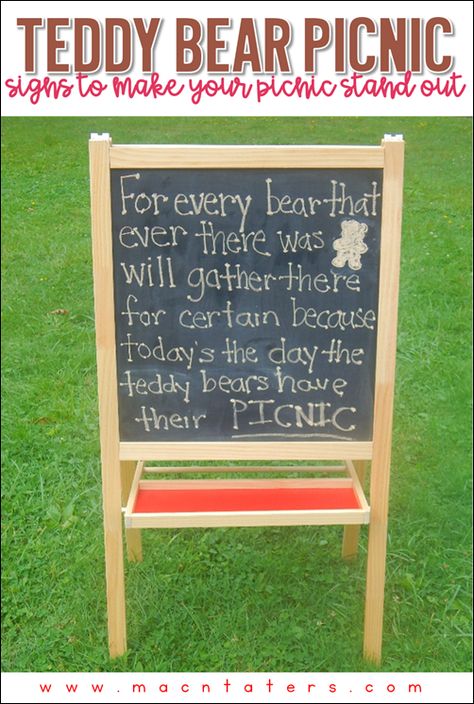 Teddy Bear Picnic signs to make your day pop. Perfect for National Teddy Bear Day and National Teddy Bear Picnic Day Teddy Bear Picnic Decorations, Teddy Bear Picnic Ideas, Teddy Bear Picnic Activities, Picnic Games For Kids, National Teddy Bear Day, Library Storytime, Natural Classroom, Signs To Make, Teddy Bear Birthday Party