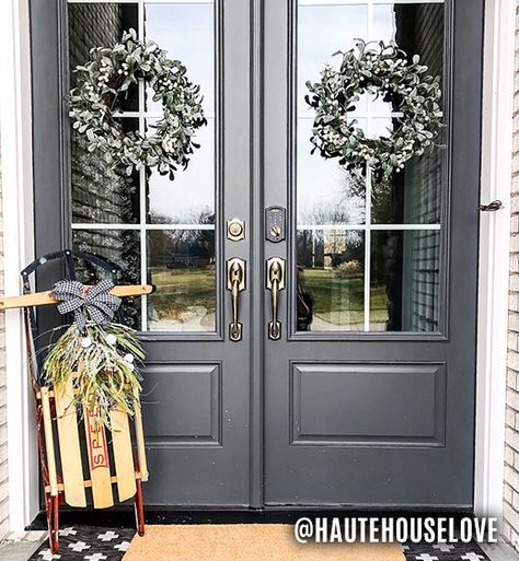 Gray Exterior Door Paint Colors, Front Door Colors Inside, Urban Bronze Front Door, Exterior Door Paint Colors, Gray Sherwin Williams, Entry Door Colors, Exterior Front Door Colors, Painted Exterior Doors, Exterior Door Colors