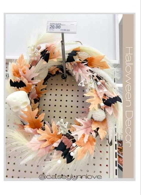 Boho Halloween Wreath, Pastel Halloween Wreath, Pink Halloween Wreath, Pink Halloween Decor, Floral Halloween, Home Decor Pink, Boho Halloween, Diy Halloween Wreath, Target Finds