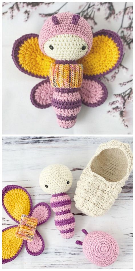 Amigurumi Cute Butterfly Free Pattern – En.amigurumitariflerim.com Knitting Hoodie, Knit Aesthetic, Knit Tutorial, Crochet Butterfly Free Pattern, Delightful Dolls, Knit Skirts, Knit Doll, Knitting Blanket, Knitting Clothes