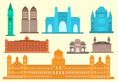 Free Flat Mumbai Landmark Vector Mumbai City Drawing, Mumbai Animated, Mumbai City Map, Mumbai Art Illustrators, Mumbai Skyline Illustration, Mumbai, Vector Art, Vector Free, Clip Art