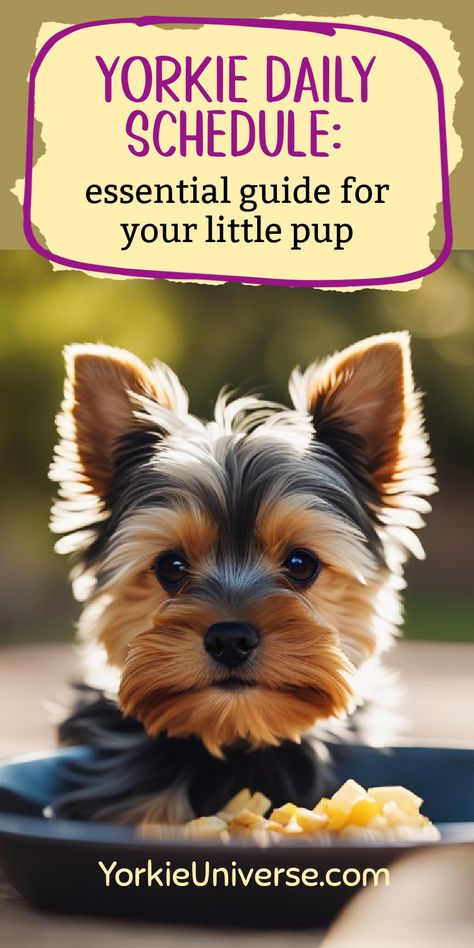 Discover the ideal daily schedule for your Yorkie pup! From meals and walks to play and rest, ensure your little one's well-being Mini Yorkie Puppy, Yorkie Terrier Puppy, Yorkie Potty Training, Puppy Shot Schedule, Puppy Feeding Schedule, Yorkie Puppy Training, Yorkie Puppy Care, Yorkie Training, Yorkie Cuts