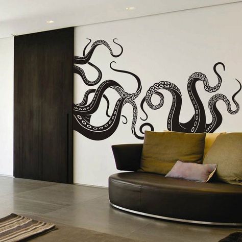 Octopus Mural, Nautical Decor Bedroom, Mural Home, Wall Graphic, Monster Stickers, Scale Art, Octopus Tentacles, Sea Monster, Vinyl Wall Stickers